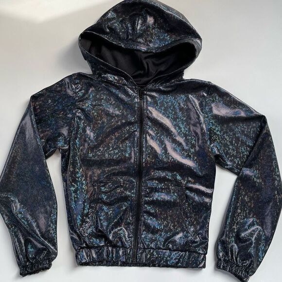 J. Valentine Black Holographic Zip Up Hooded Jacket XS/S/M - Picture 2 of 11